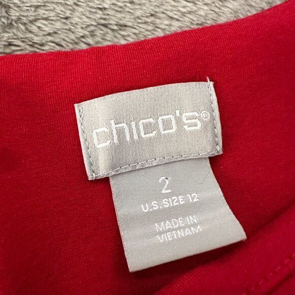 Chico's Eyelet Balloon Sleeve Ponte Dress Wild Poppy Red 2 Large 12 - Picture 3 of 6